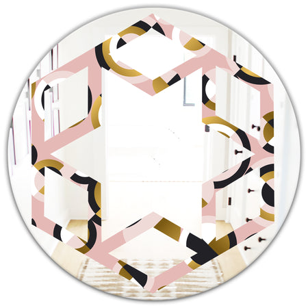 Circular geometric shapes retro pattern - Modern Round or Oval Wall Mirror - Hexagon Star