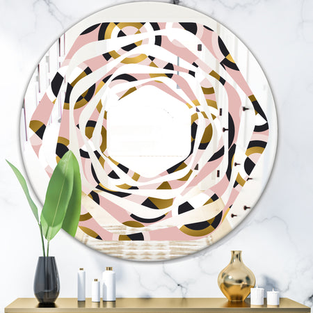 Circular geometric shapes retro pattern - Modern Round or Oval Wall Mirror - Whirl