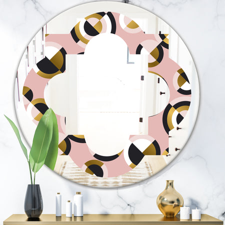 Circular geometric shapes retro pattern - Modern Round or Oval Wall Mirror - Quatrefoil