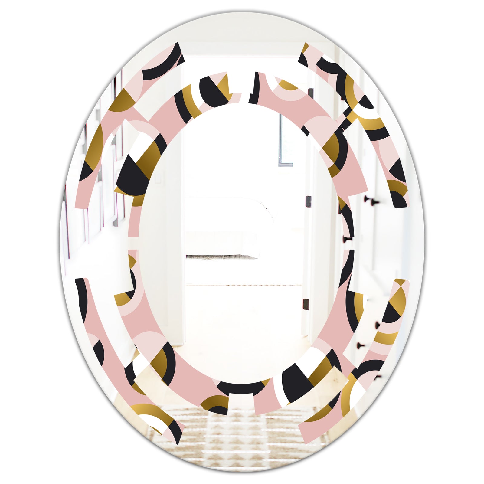 Circular geometric shapes retro pattern - Modern Round or Oval Wall Mirror - Space