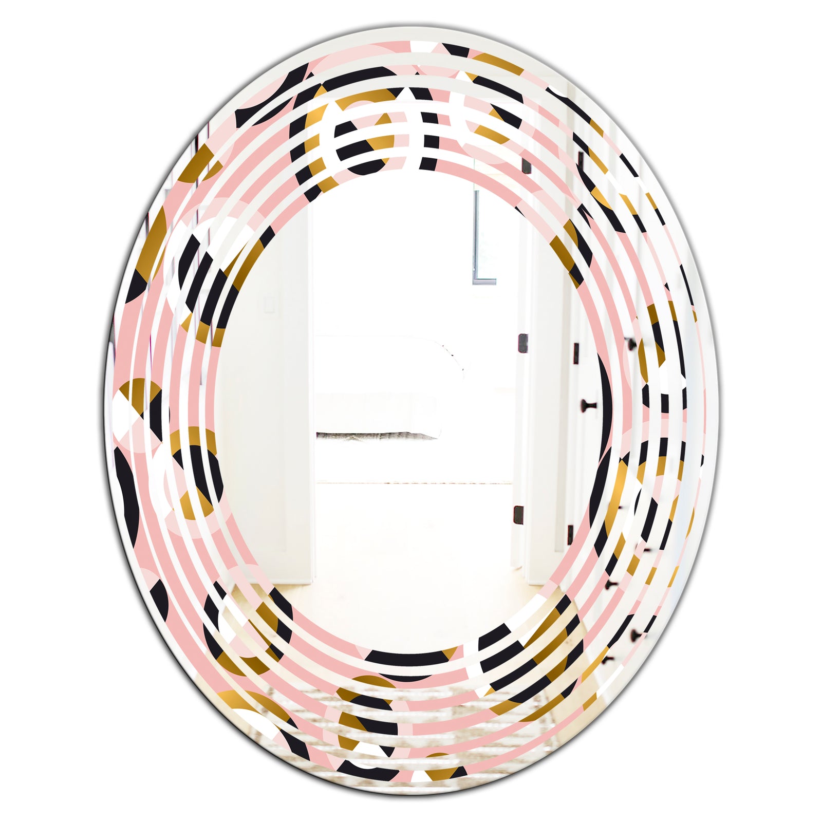 Circular geometric shapes retro pattern - Modern Round or Oval Wall Mirror - Wave