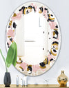 Circular geometric shapes retro pattern - Modern Round or Oval Wall Mirror - Leaves