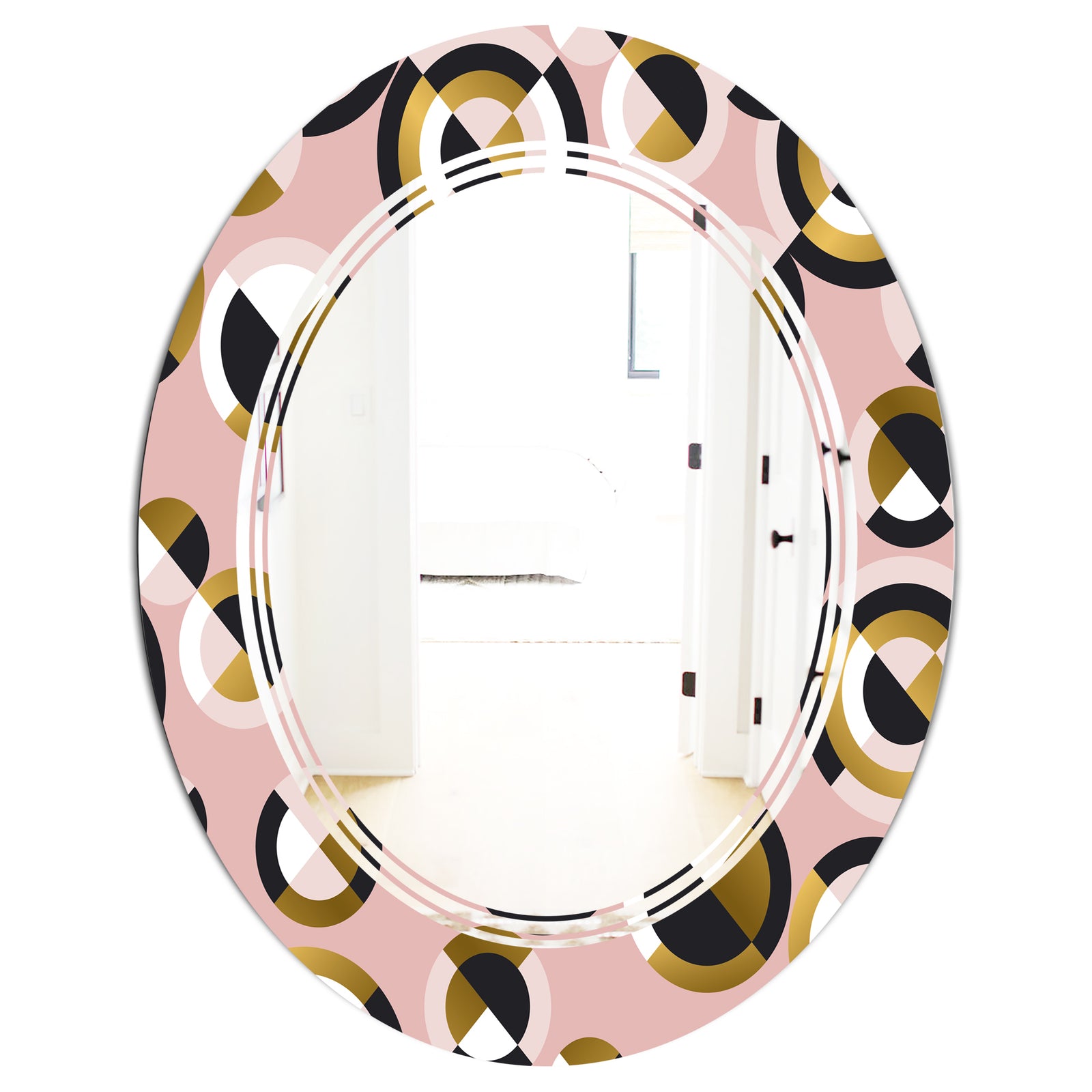 Circular geometric shapes retro pattern - Modern Round or Oval Wall Mirror - Triple C