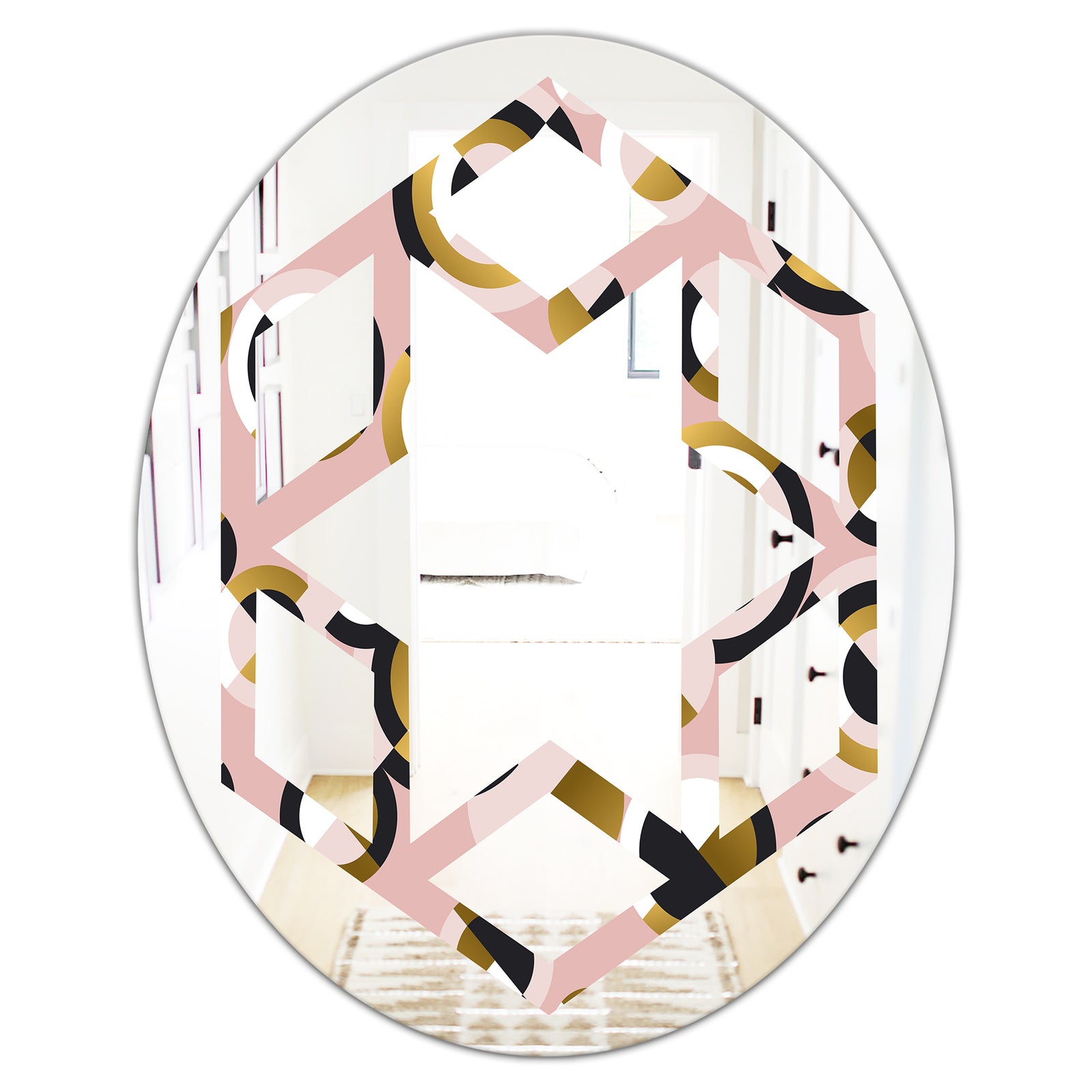 Circular geometric shapes retro pattern - Modern Round or Oval Wall Mirror - Hexagon Star