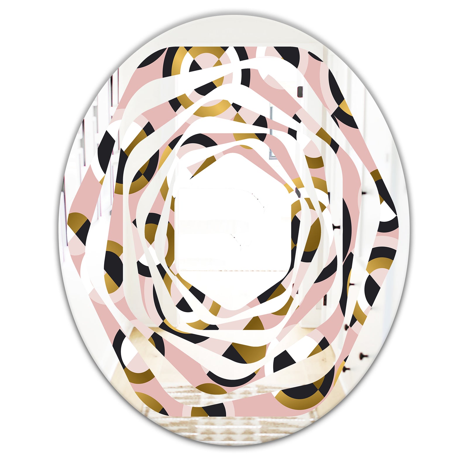 Circular geometric shapes retro pattern - Modern Round or Oval Wall Mirror - Whirl