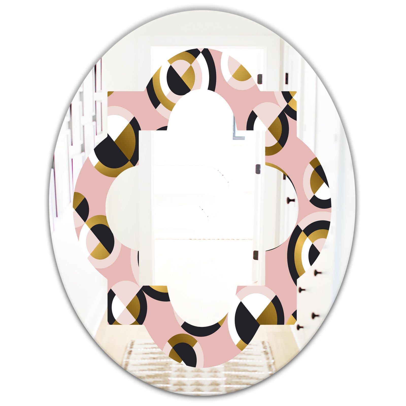 Circular geometric shapes retro pattern - Modern Round or Oval Wall Mirror - Quatrefoil
