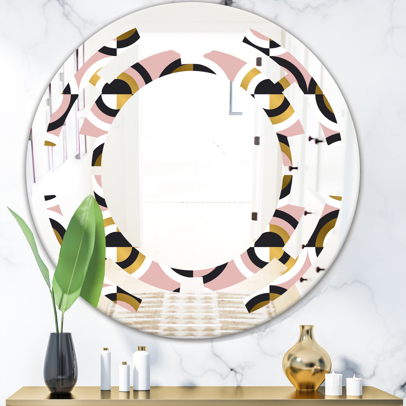 Abstract Geometric Circular Retro I - Modern Round or Oval Wall Mirror - Space
