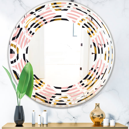 Abstract Geometric Circular Retro I - Modern Round or Oval Wall Mirror - Wave
