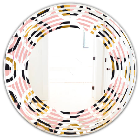 Abstract Geometric Circular Retro I - Modern Round or Oval Wall Mirror - Wave