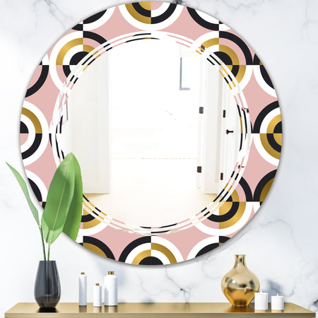 Abstract Geometric Circular Retro I - Modern Round or Oval Wall Mirror - Triple C