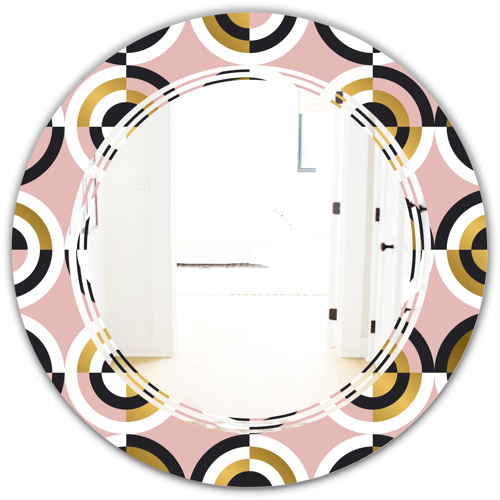 Abstract Geometric Circular Retro I - Modern Round or Oval Wall Mirror - Triple C