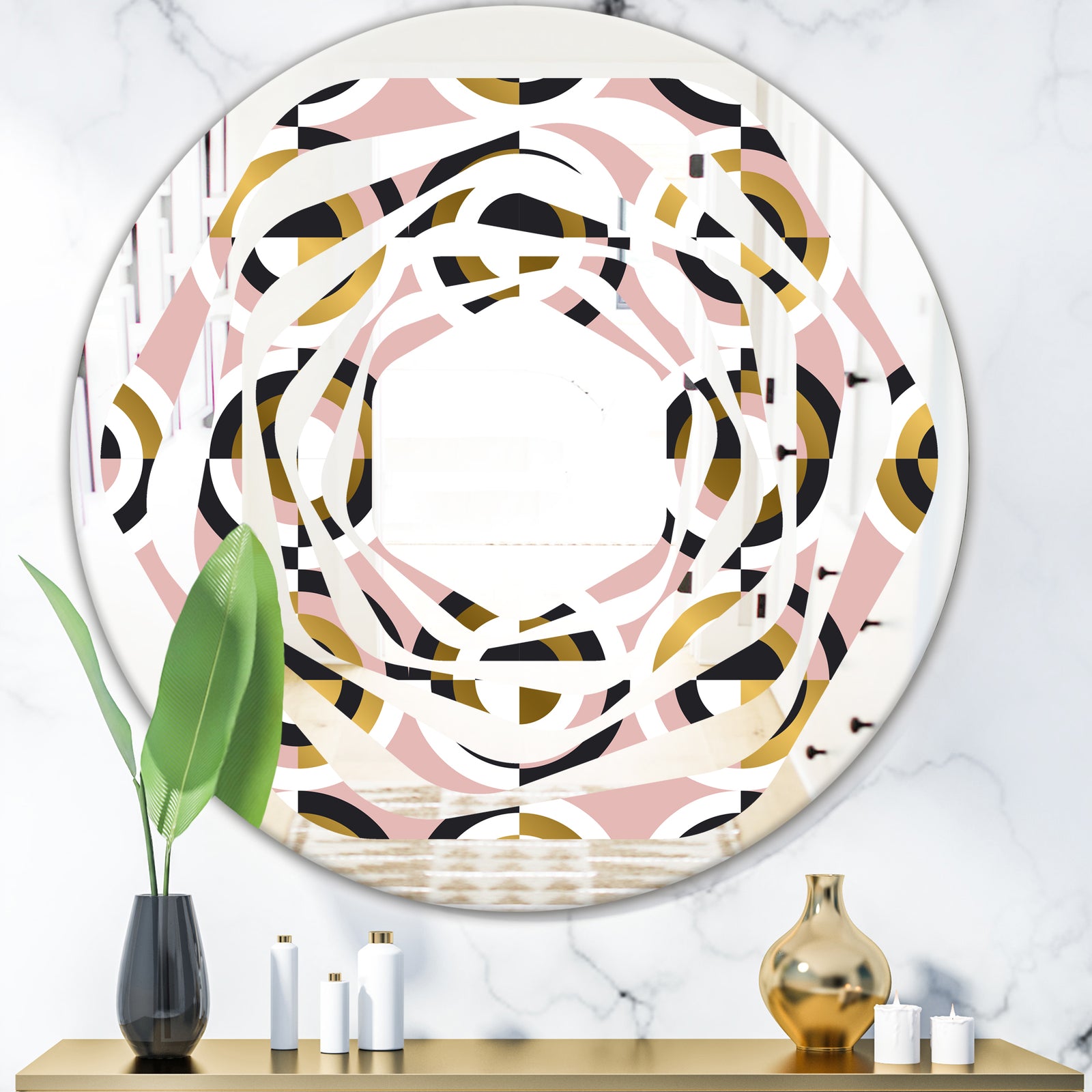 Abstract Geometric Circular Retro I - Modern Round or Oval Wall Mirror - Whirl