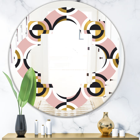 Abstract Geometric Circular Retro I - Modern Round or Oval Wall Mirror - Quatrefoil