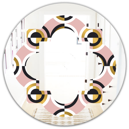 Abstract Geometric Circular Retro I - Modern Round or Oval Wall Mirror - Quatrefoil