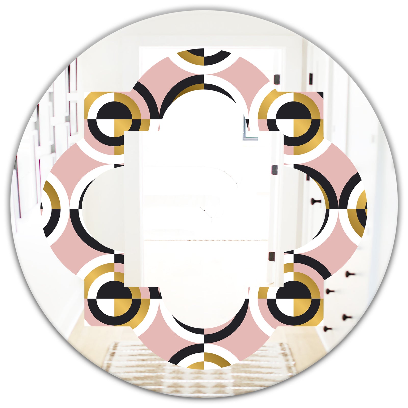 Abstract Geometric Circular Retro I - Modern Round or Oval Wall Mirror - Quatrefoil