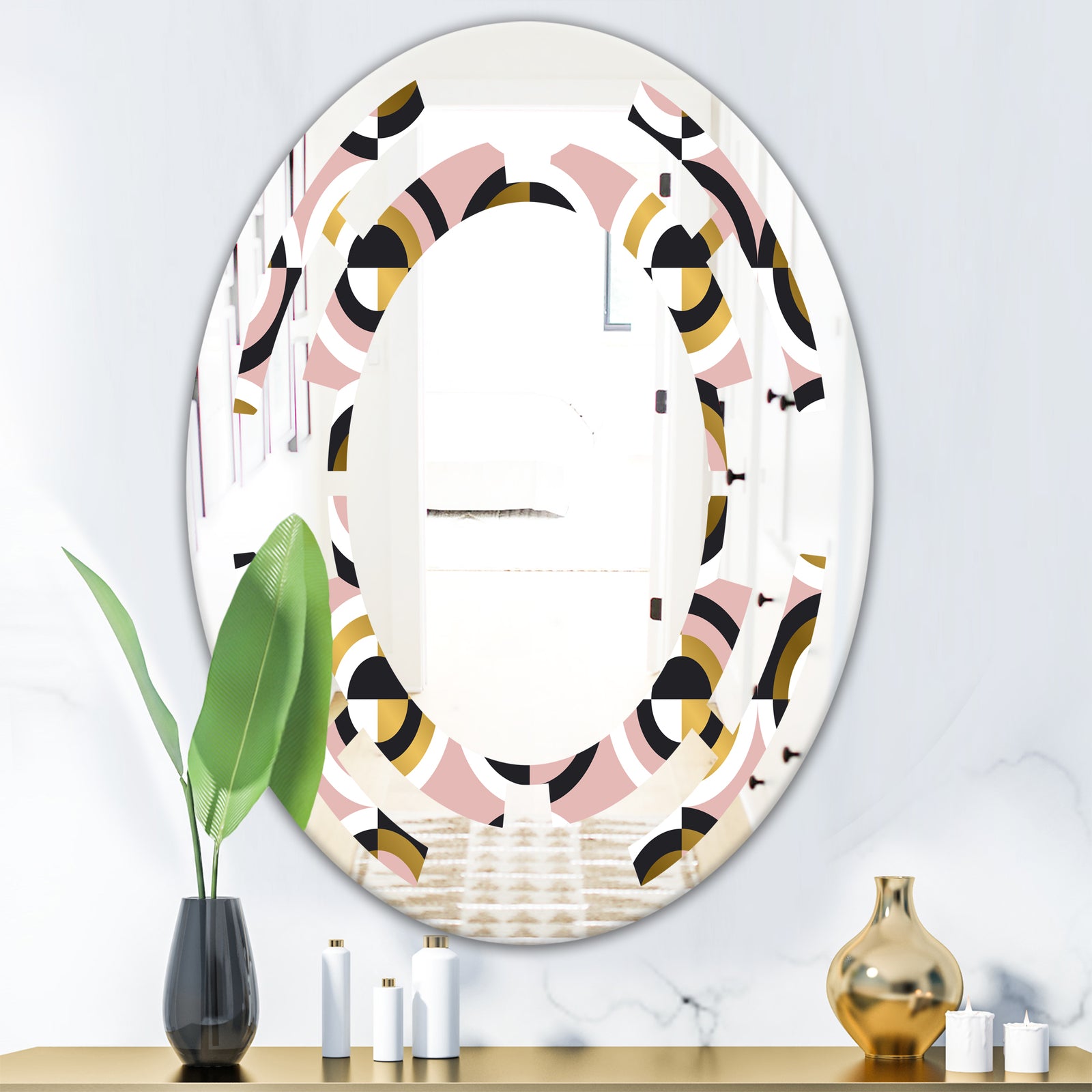Abstract Geometric Circular Retro I - Modern Round or Oval Wall Mirror - Space