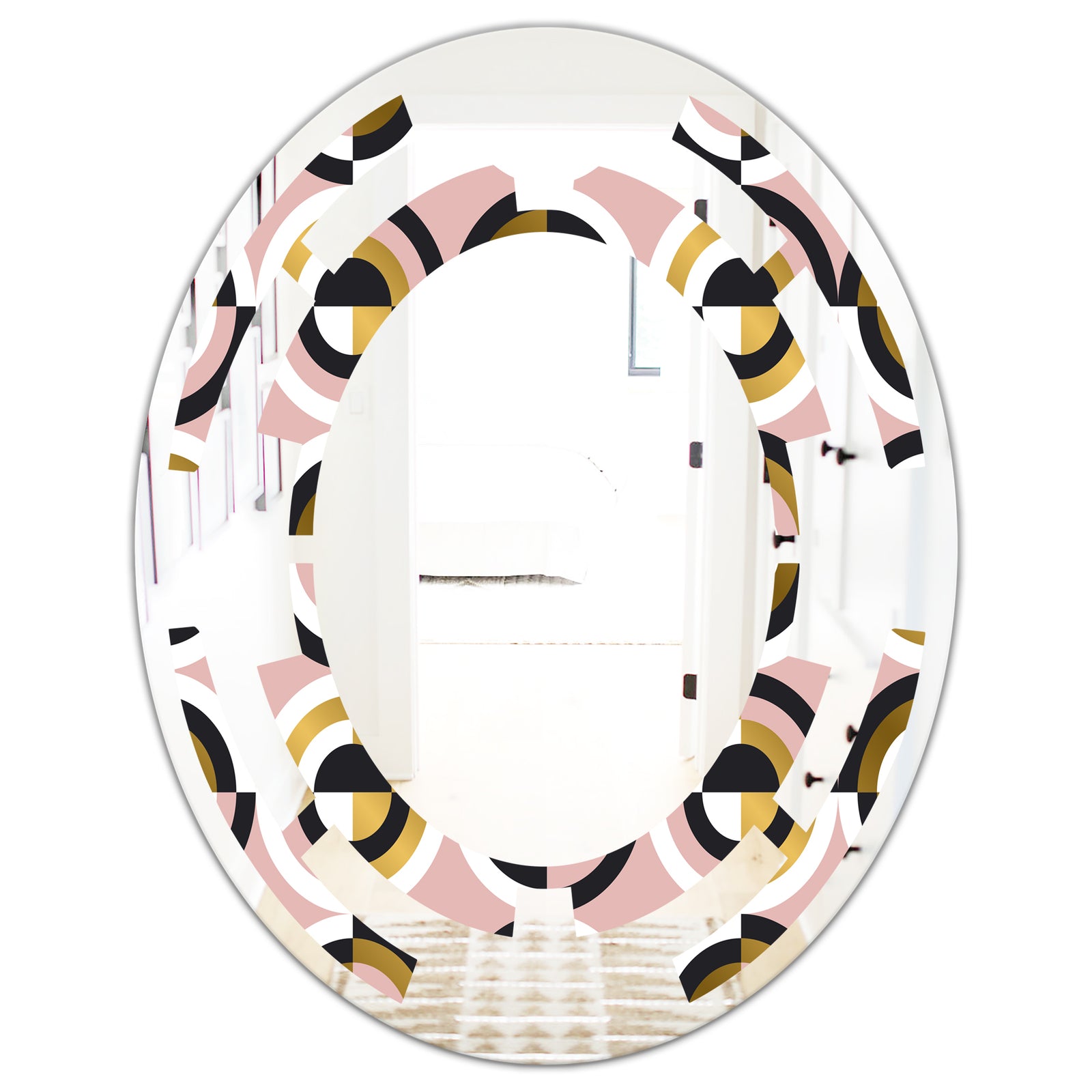 Abstract Geometric Circular Retro I - Modern Round or Oval Wall Mirror - Space