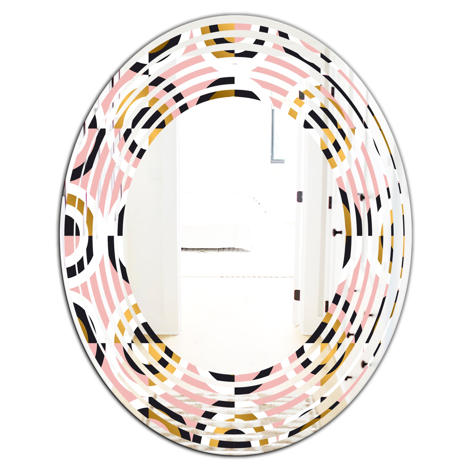 Abstract Geometric Circular Retro I - Modern Round or Oval Wall Mirror - Wave