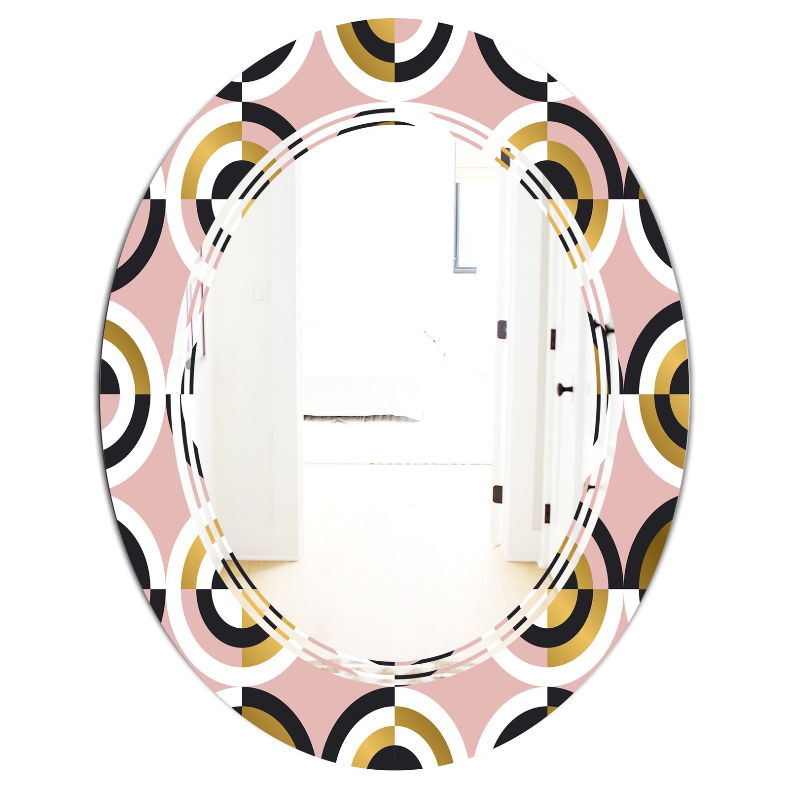 Abstract Geometric Circular Retro I - Modern Round or Oval Wall Mirror - Triple C