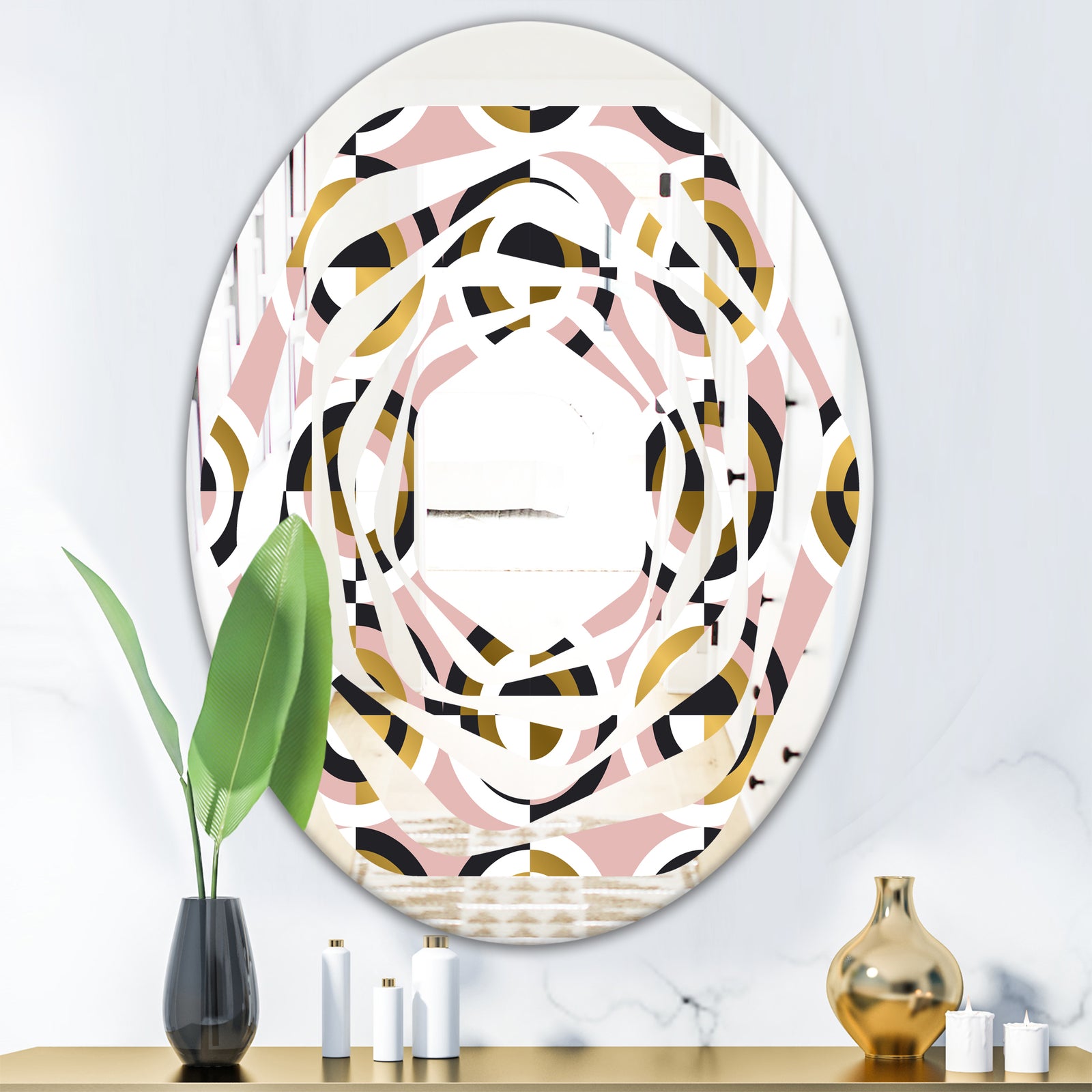 Abstract Geometric Circular Retro I - Modern Round or Oval Wall Mirror - Whirl
