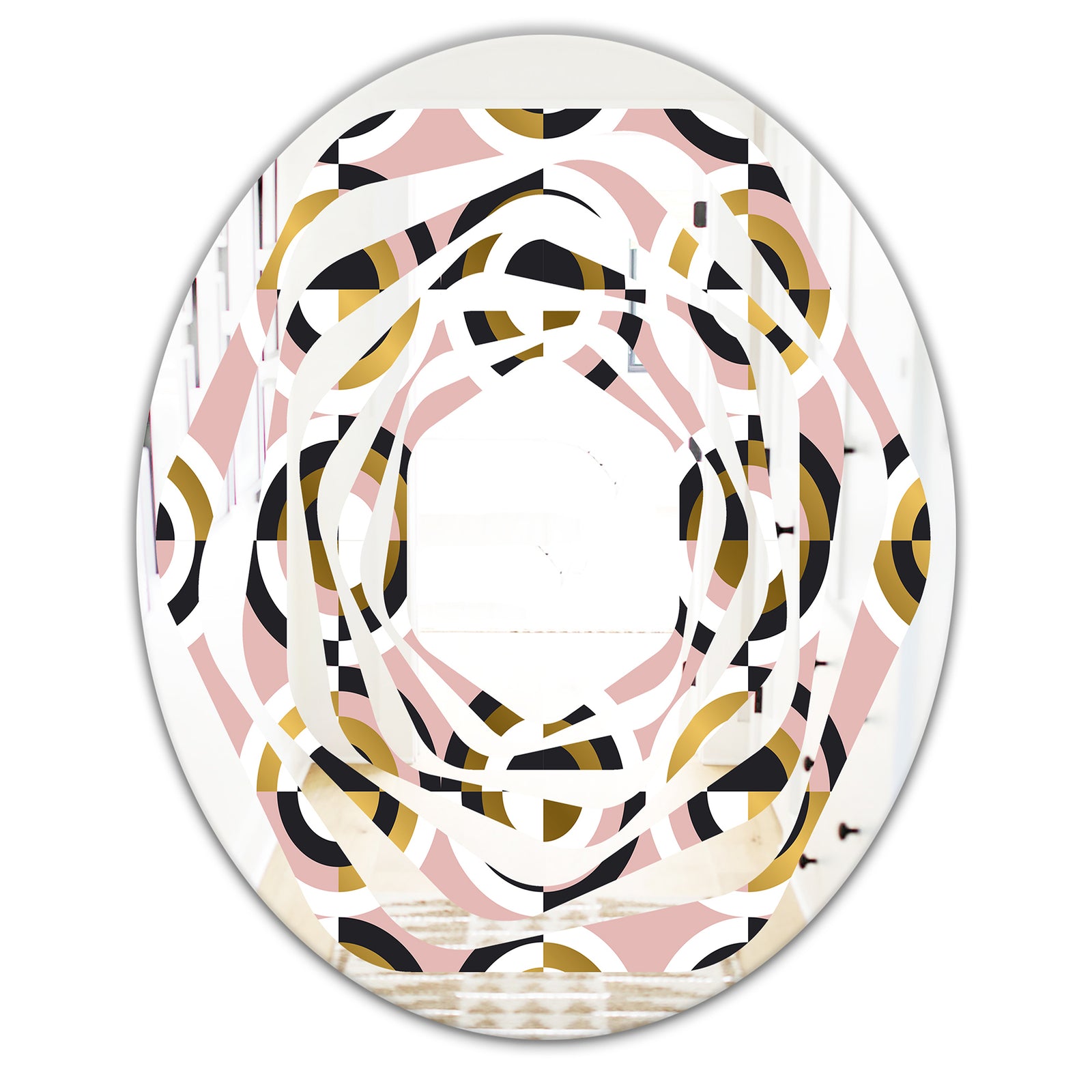 Abstract Geometric Circular Retro I - Modern Round or Oval Wall Mirror - Whirl