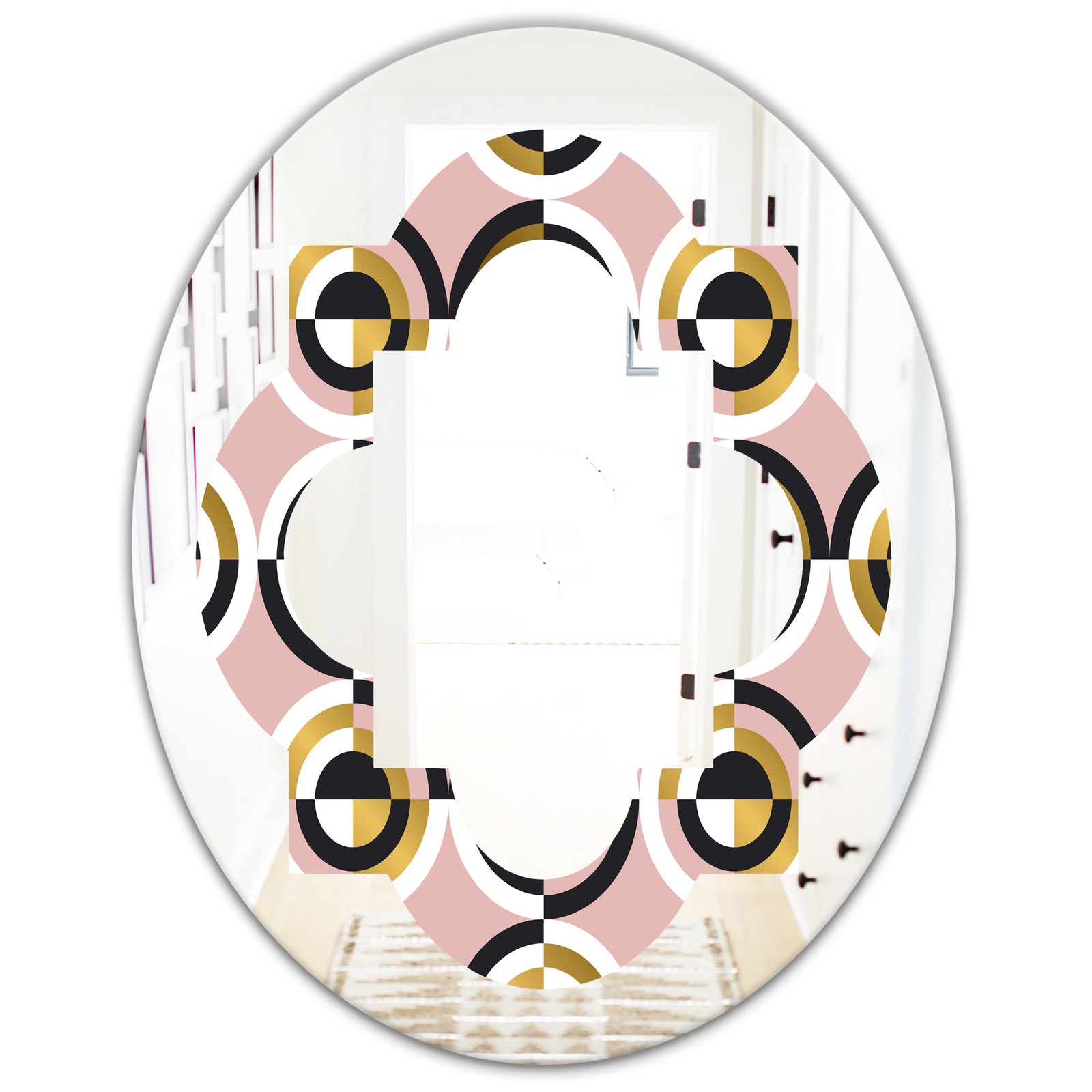 Abstract Geometric Circular Retro I - Modern Round or Oval Wall Mirror - Quatrefoil