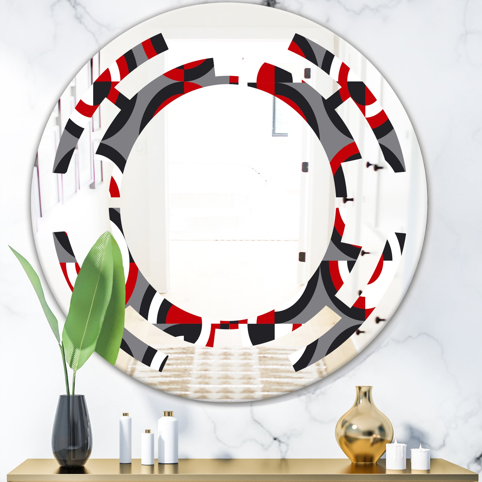 Retro Circular Pattern Geometrical - Modern Round or Oval Wall Mirror - Space