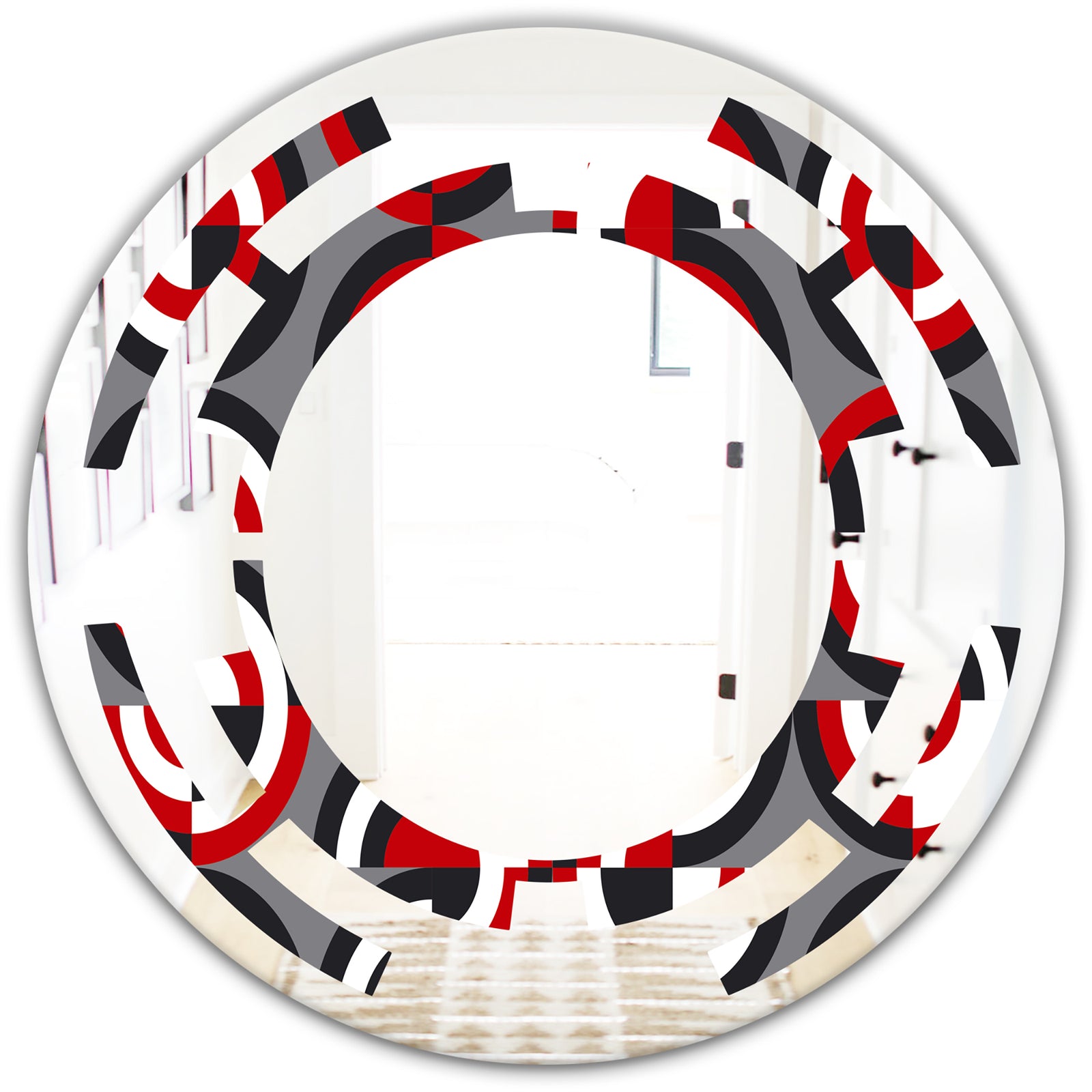 Retro Circular Pattern Geometrical - Modern Round or Oval Wall Mirror - Space