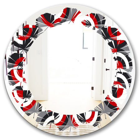 Retro Circular Pattern Geometrical - Modern Round or Oval Wall Mirror - Leaves