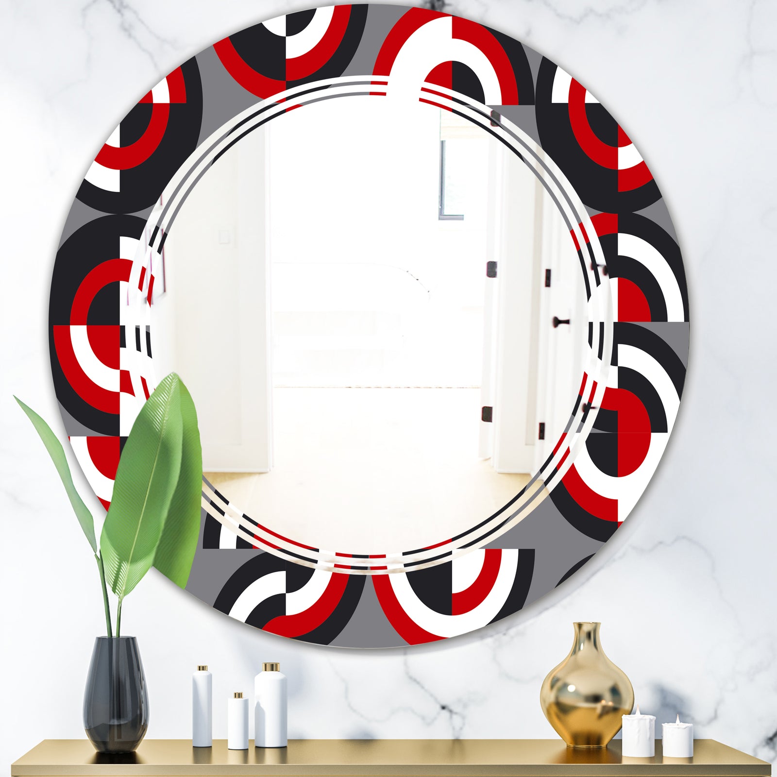 Retro Circular Pattern Geometrical - Modern Round or Oval Wall Mirror - Triple C