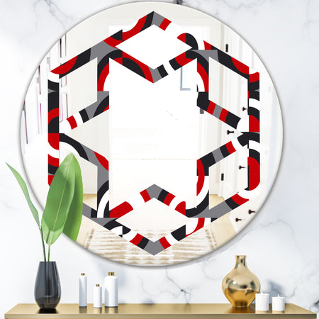Retro Circular Pattern Geometrical - Modern Round or Oval Wall Mirror - Hexagon Star