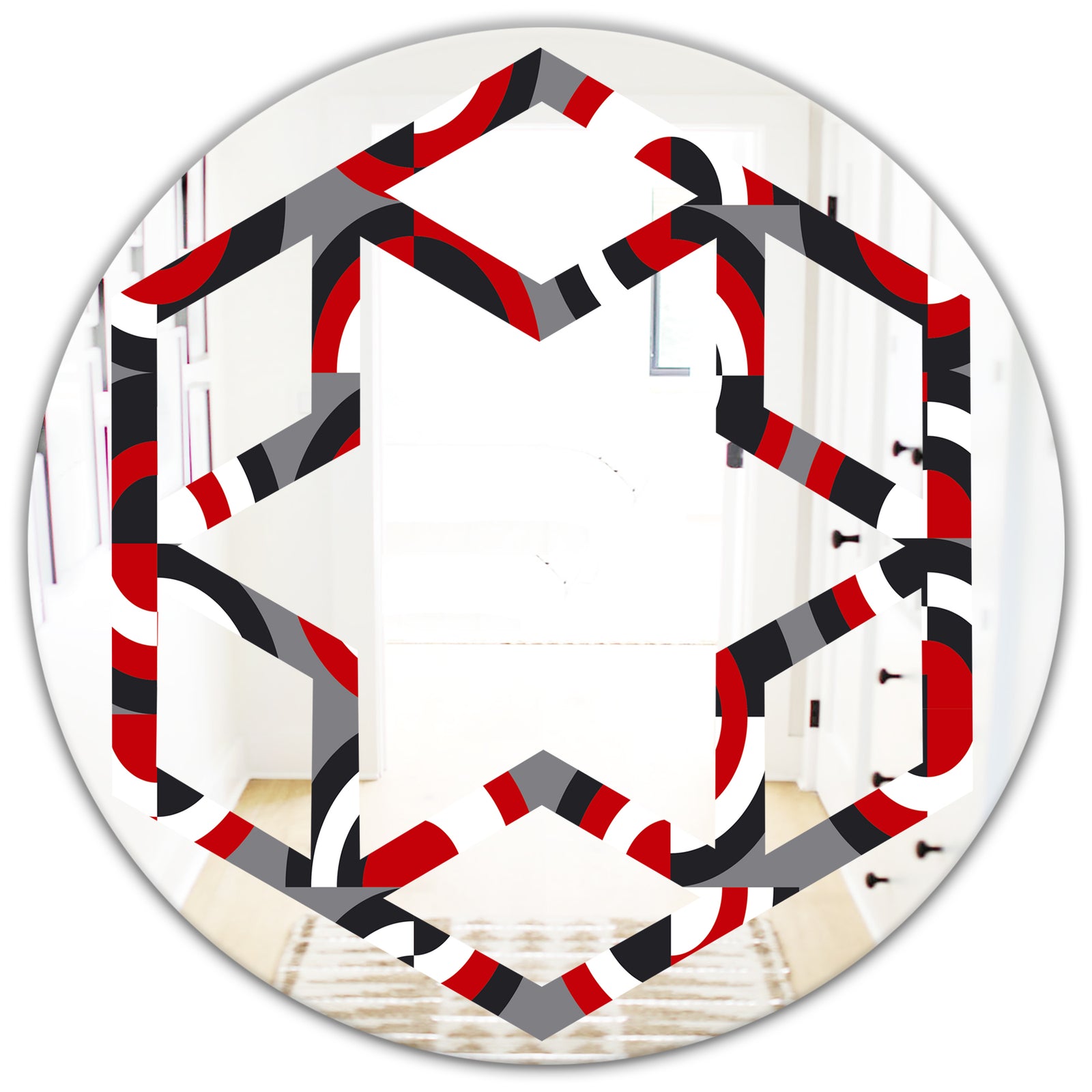 Retro Circular Pattern Geometrical - Modern Round or Oval Wall Mirror - Hexagon Star