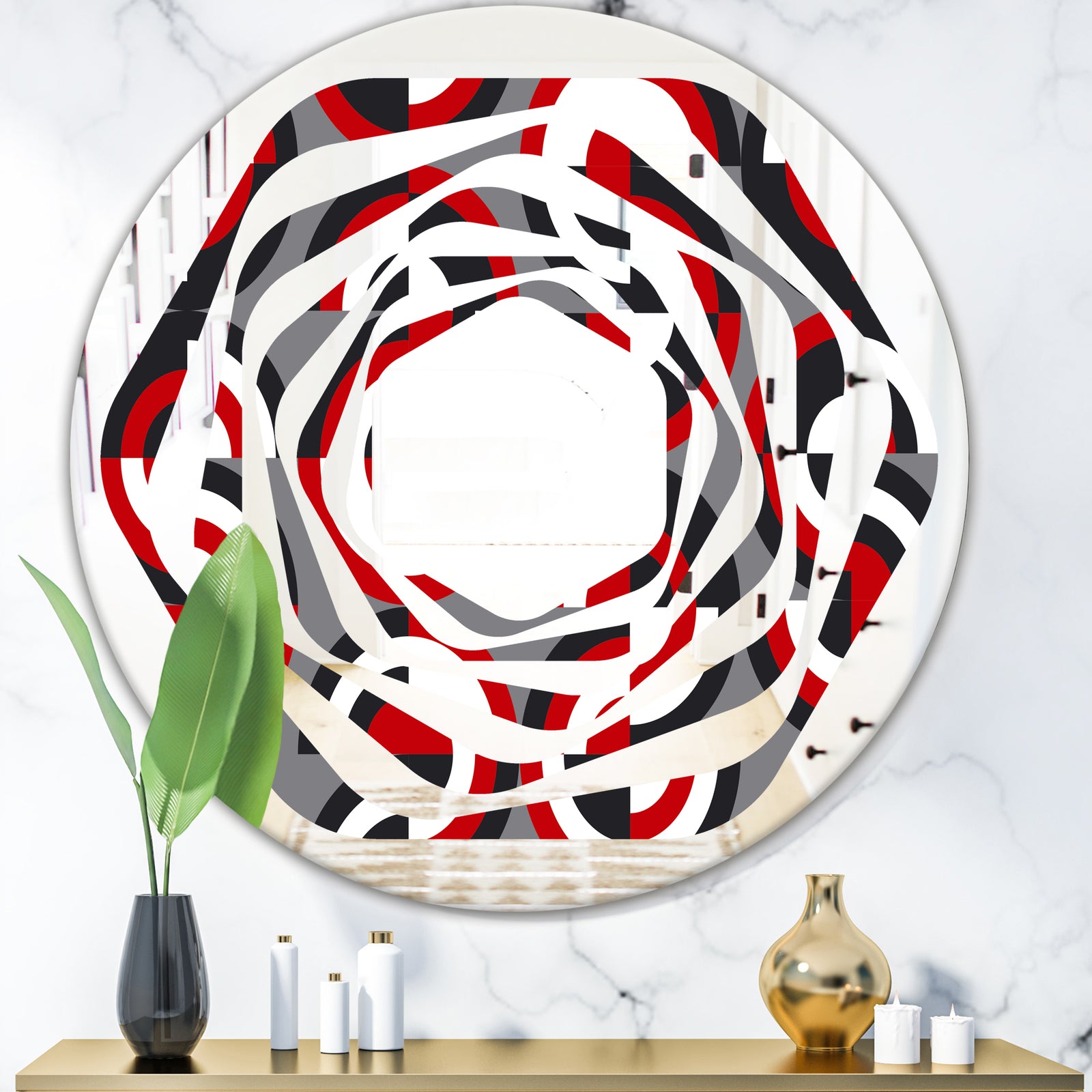 Retro Circular Pattern Geometrical - Modern Round or Oval Wall Mirror - Whirl