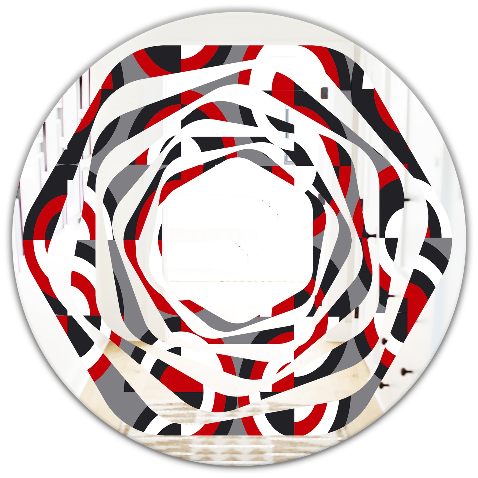 Retro Circular Pattern Geometrical - Modern Round or Oval Wall Mirror - Whirl
