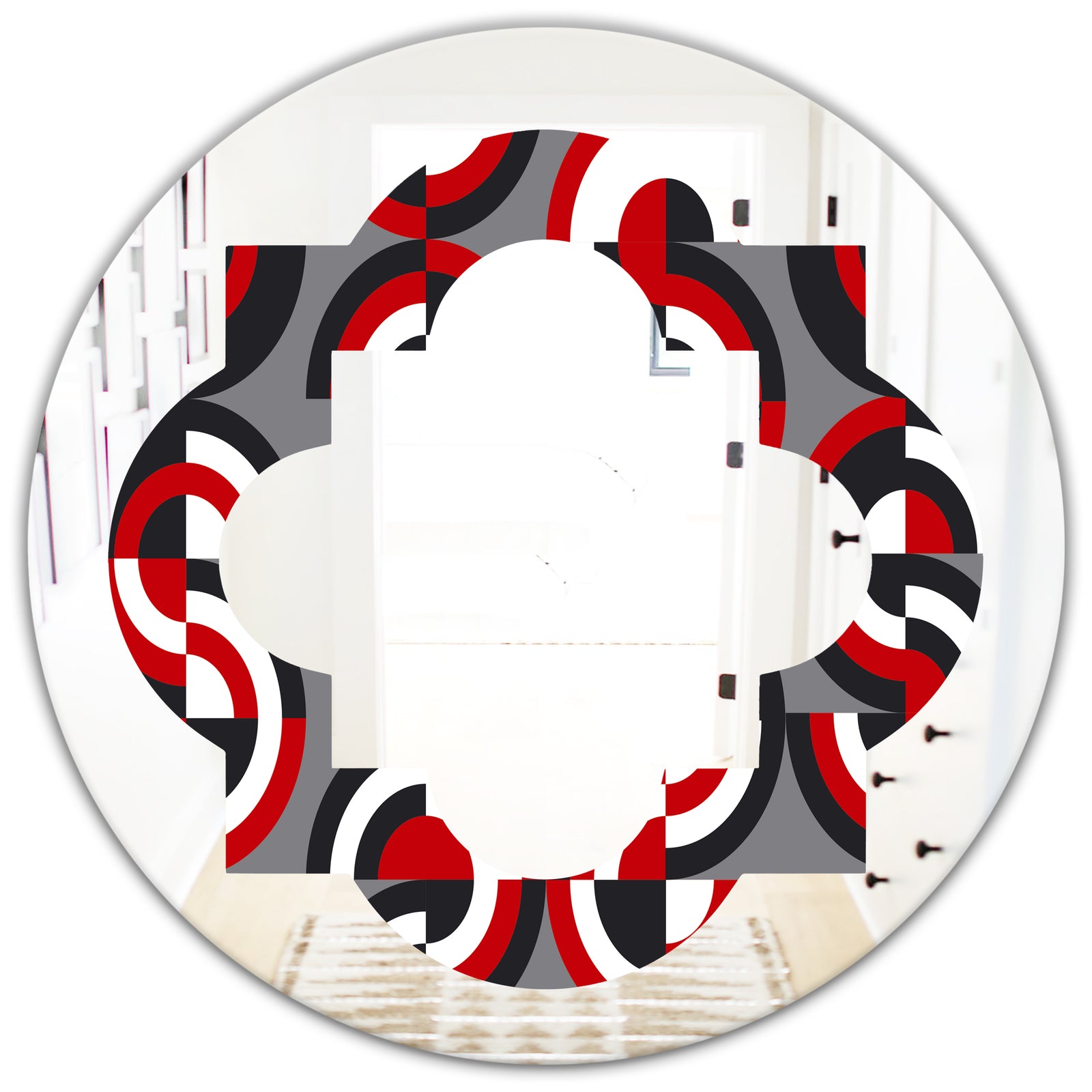 Retro Circular Pattern Geometrical - Modern Round or Oval Wall Mirror - Quatrefoil