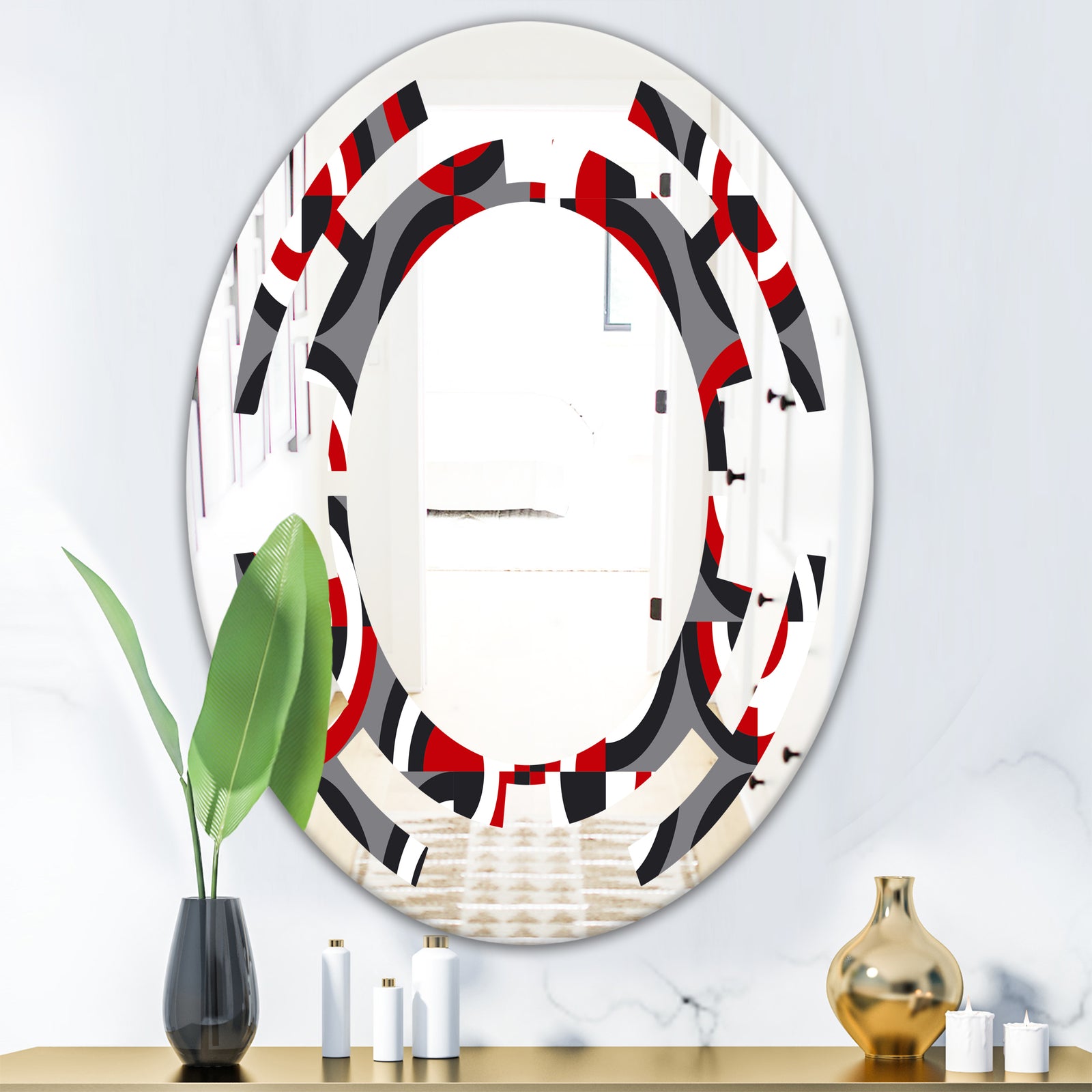 Retro Circular Pattern Geometrical - Modern Round or Oval Wall Mirror - Space