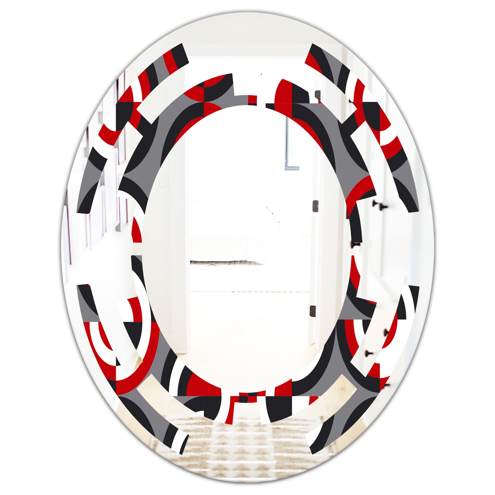 Retro Circular Pattern Geometrical - Modern Round or Oval Wall Mirror - Space