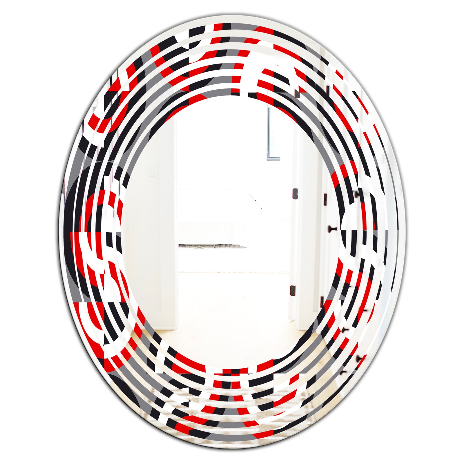 Retro Circular Pattern Geometrical - Modern Round or Oval Wall Mirror - Wave