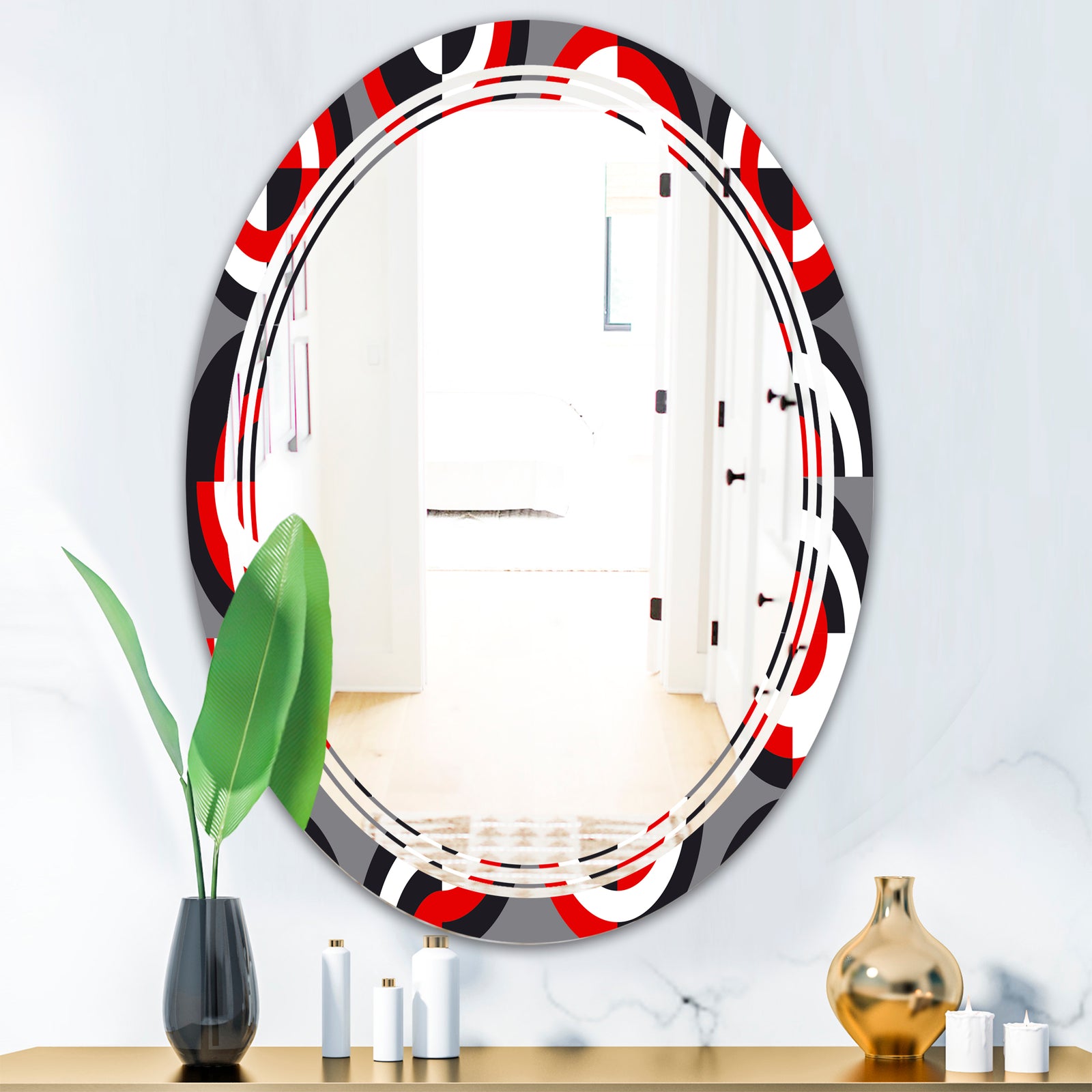 Retro Circular Pattern Geometrical - Modern Round or Oval Wall Mirror - Triple C