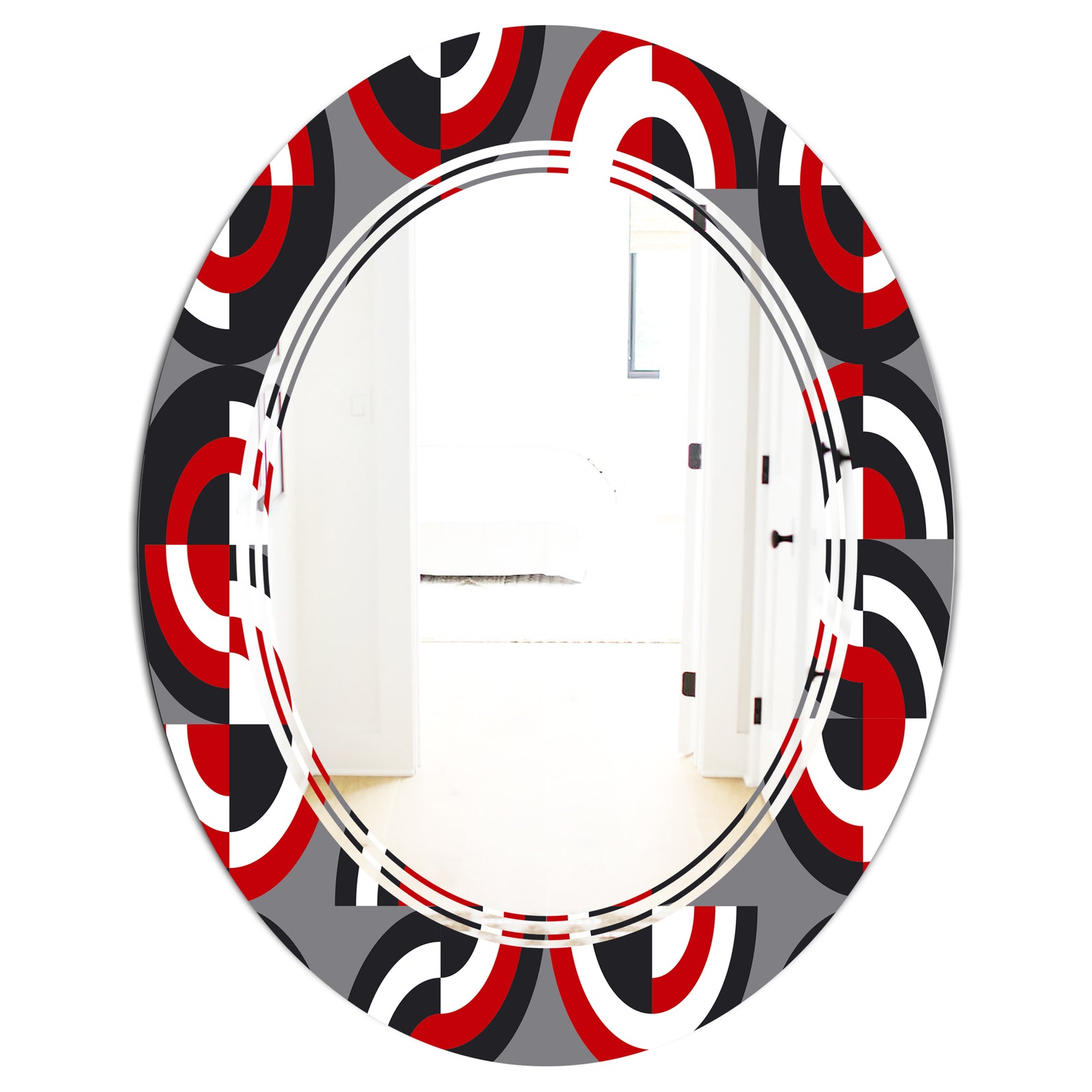 Retro Circular Pattern Geometrical - Modern Round or Oval Wall Mirror - Triple C