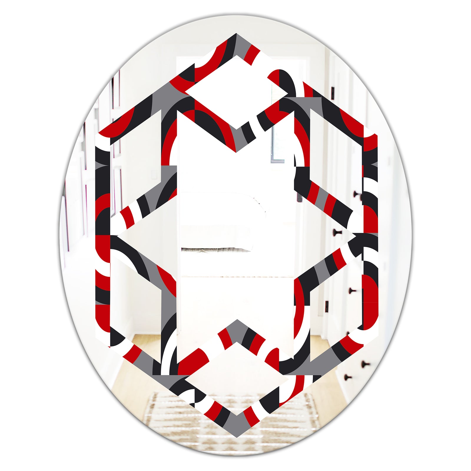 Retro Circular Pattern Geometrical - Modern Round or Oval Wall Mirror - Hexagon Star