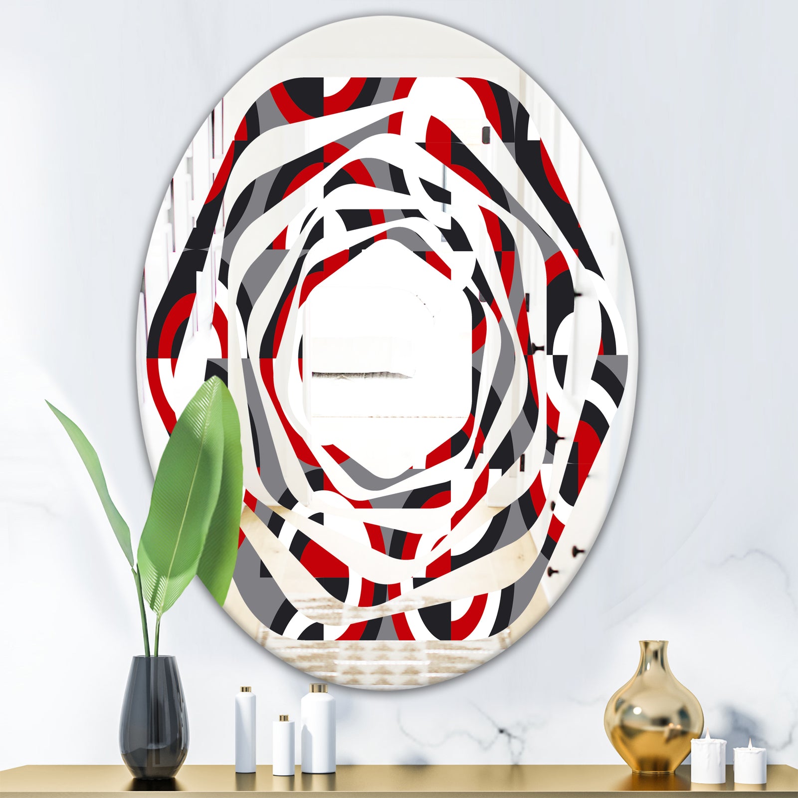 Retro Circular Pattern Geometrical - Modern Round or Oval Wall Mirror - Whirl