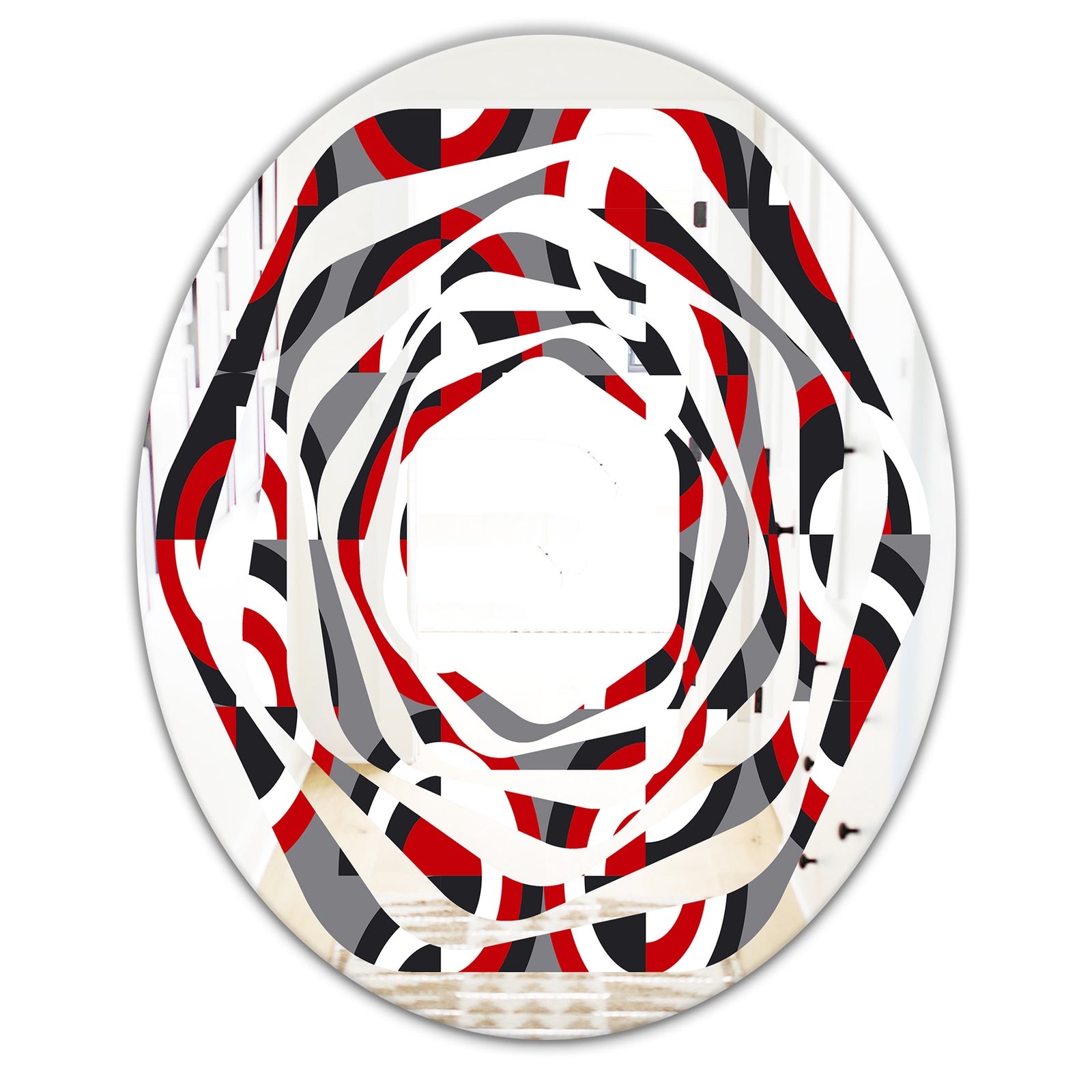 Retro Circular Pattern Geometrical - Modern Round or Oval Wall Mirror - Whirl