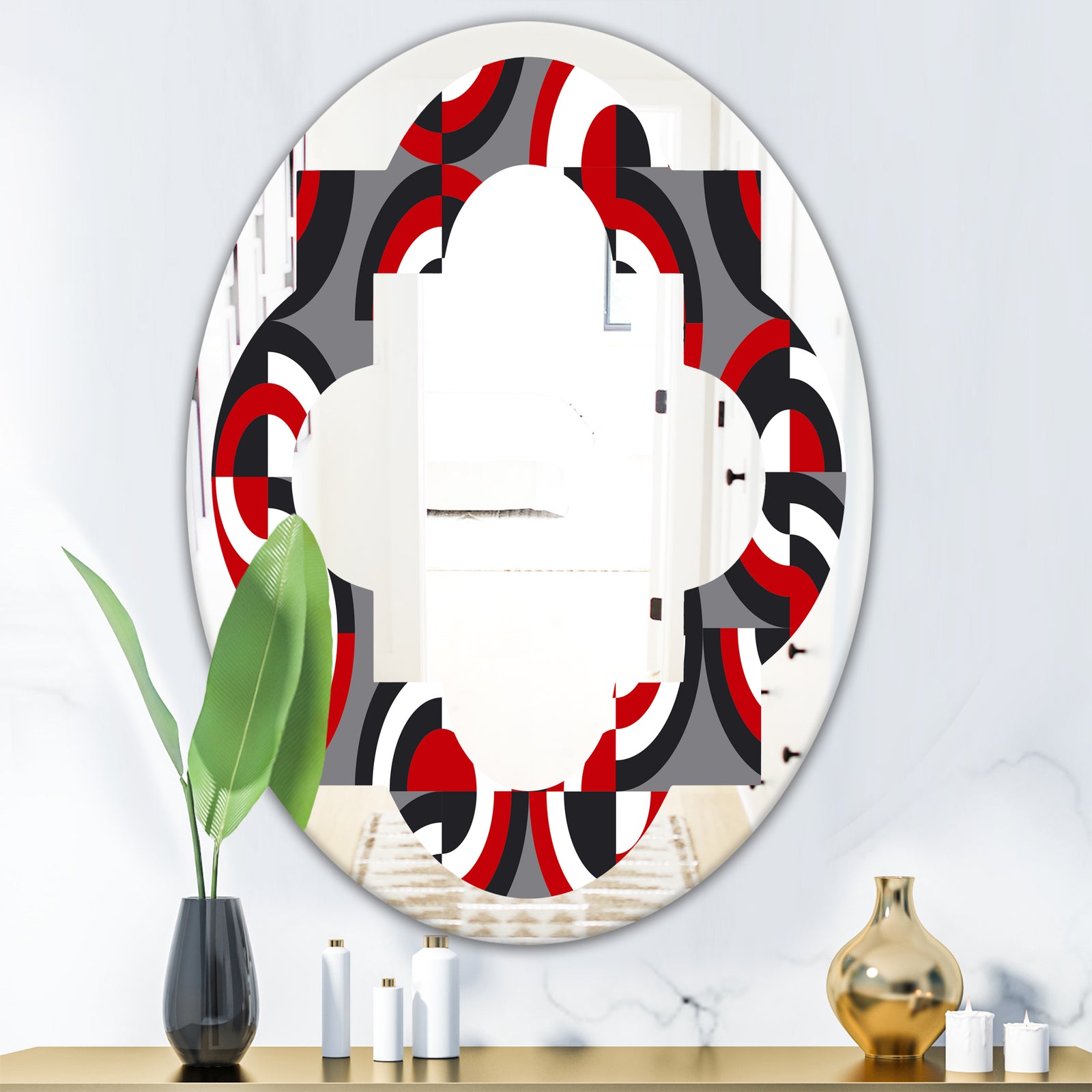 Retro Circular Pattern Geometrical - Modern Round or Oval Wall Mirror - Quatrefoil