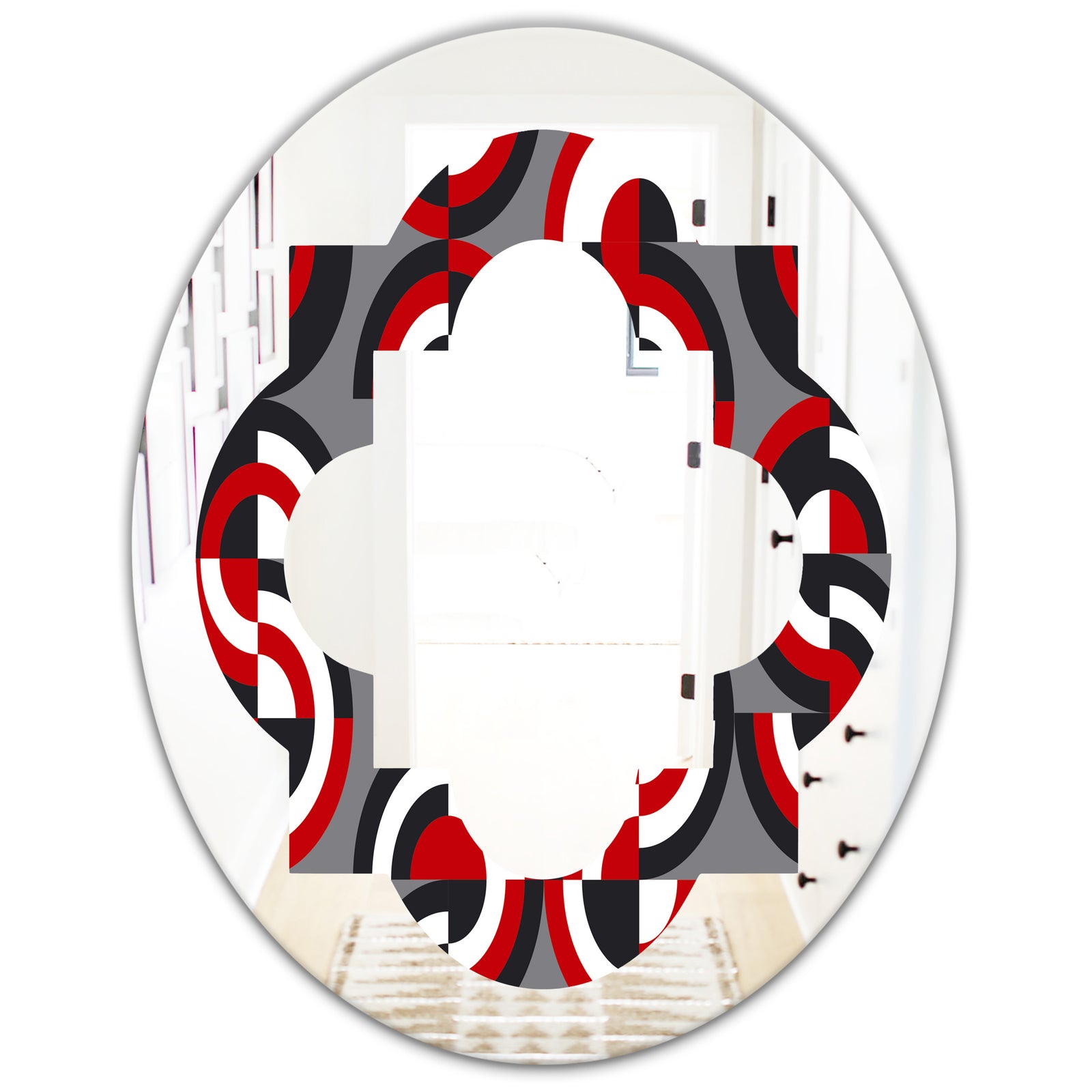 Retro Circular Pattern Geometrical - Modern Round or Oval Wall Mirror - Quatrefoil