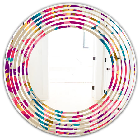 Elegant blossom hand drawn folk pattern - Cottage Round or Oval Wall Mirror - Wave