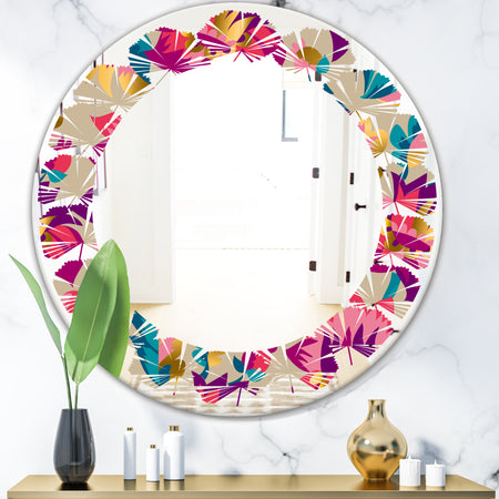 Elegant blossom hand drawn folk pattern - Cottage Round or Oval Wall Mirror - Leaves