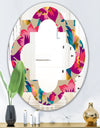 Elegant blossom hand drawn folk pattern - Cottage Round or Oval Wall Mirror - Quatrefoil