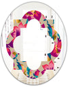 Elegant blossom hand drawn folk pattern - Cottage Round or Oval Wall Mirror - Quatrefoil