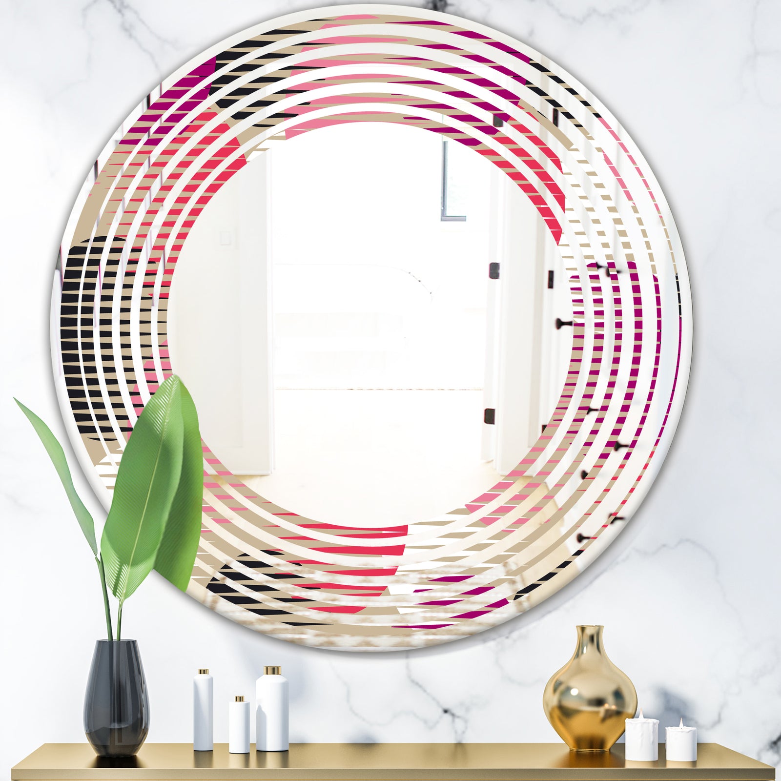 Retro Circular Pattern VIII - Modern Round or Oval Wall Mirror - Wave